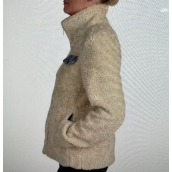 Pendleton Beige Sherpa Fleece Jacket L/G Full Zip Plaid Lining Womens Outerwear - Picture 2 of 16